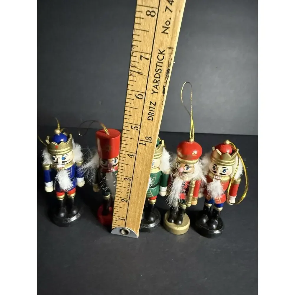Vintage Wooden Toy Soldier Nutcracker Christmas Tree Ornaments Set(5) 4” Holiday